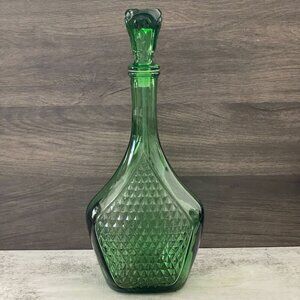 Vintage 1960s MCM Empoli Green Diamond Shield Glass Decanter Stopper Italy 14"